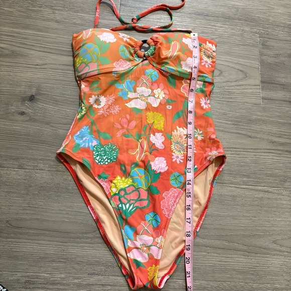 J.Crew Gavotte Floral Ring Halter One Piece Swimsuit Orange Womens Sz 6 Tropical - Picture 2 of 9